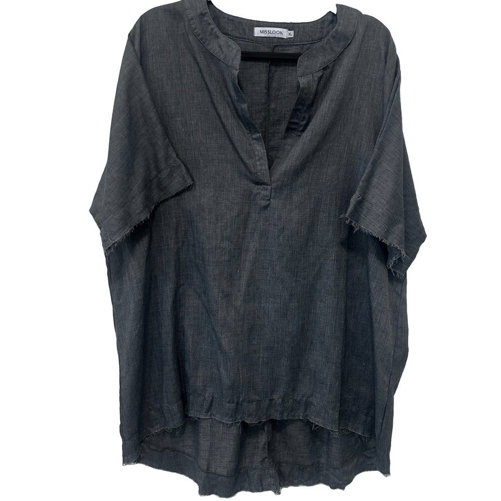 Mislook Gray Oversized Cotton Blend Short Sleeve Tunic Raw High Low Hem XL
